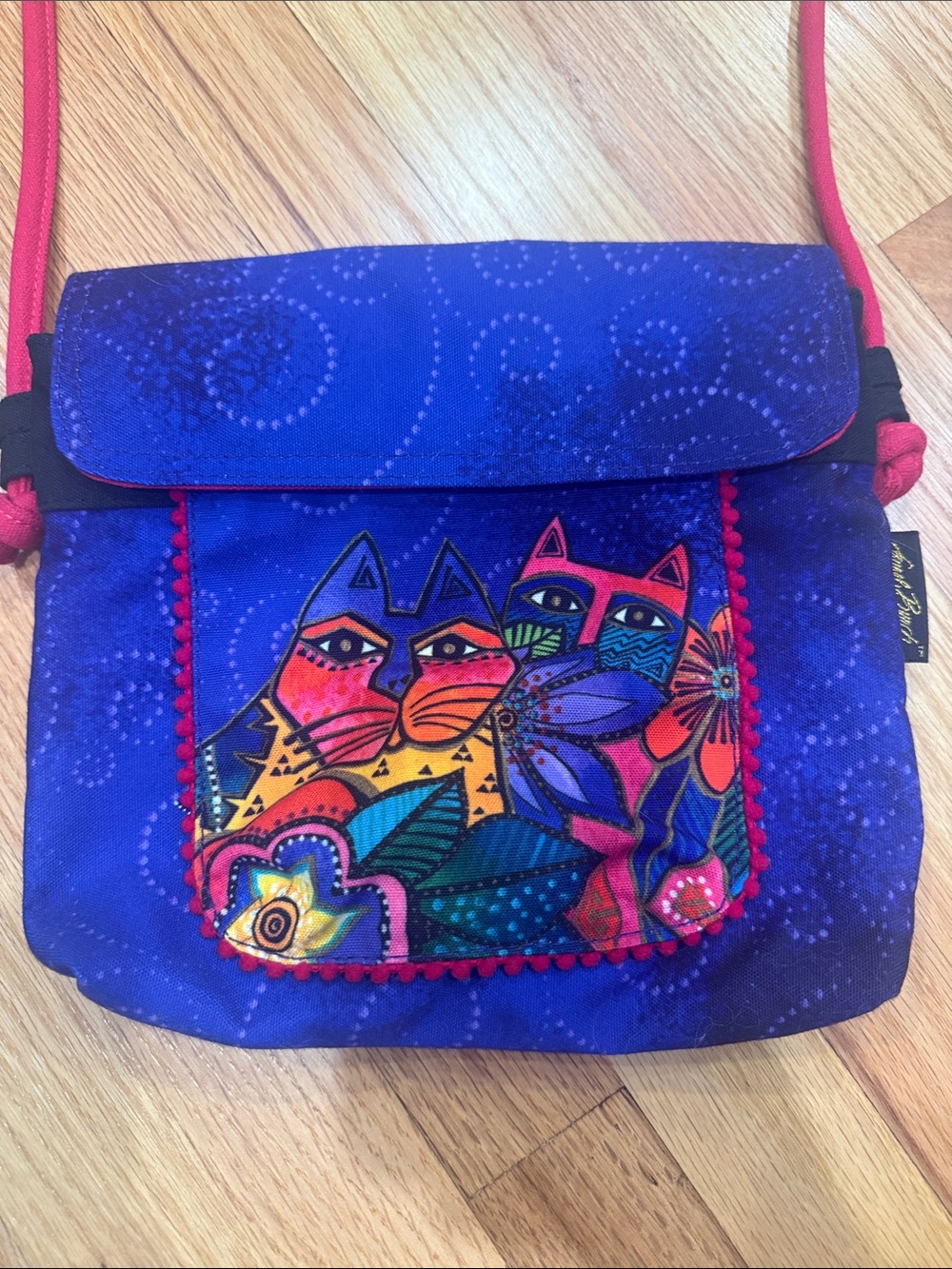 Colorful Cat Print Crossbody Bag - Blue
